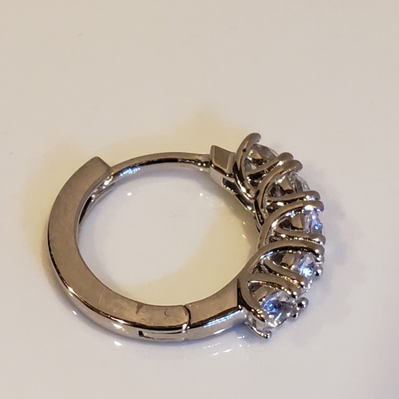 New Swarovski White Gold Huggies, on 925 Silver, Five Crystal, 18K Gold - Picture 4 of 10